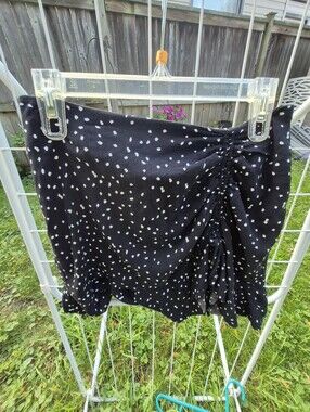 URBAN Romantics Black & White Polka Dot Ruched Mini Skirt
